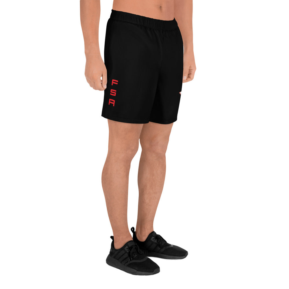 Men's Athletic Shorts / Black / White Logo / Red FSA