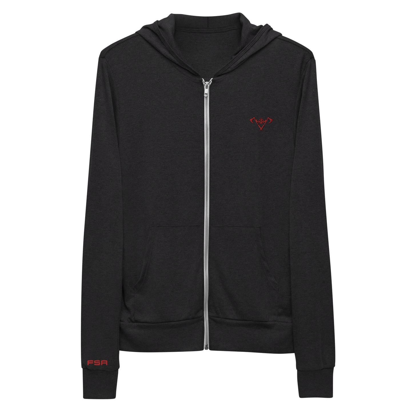 Unisex Zip Hoodie - Black / Red Logo / M16