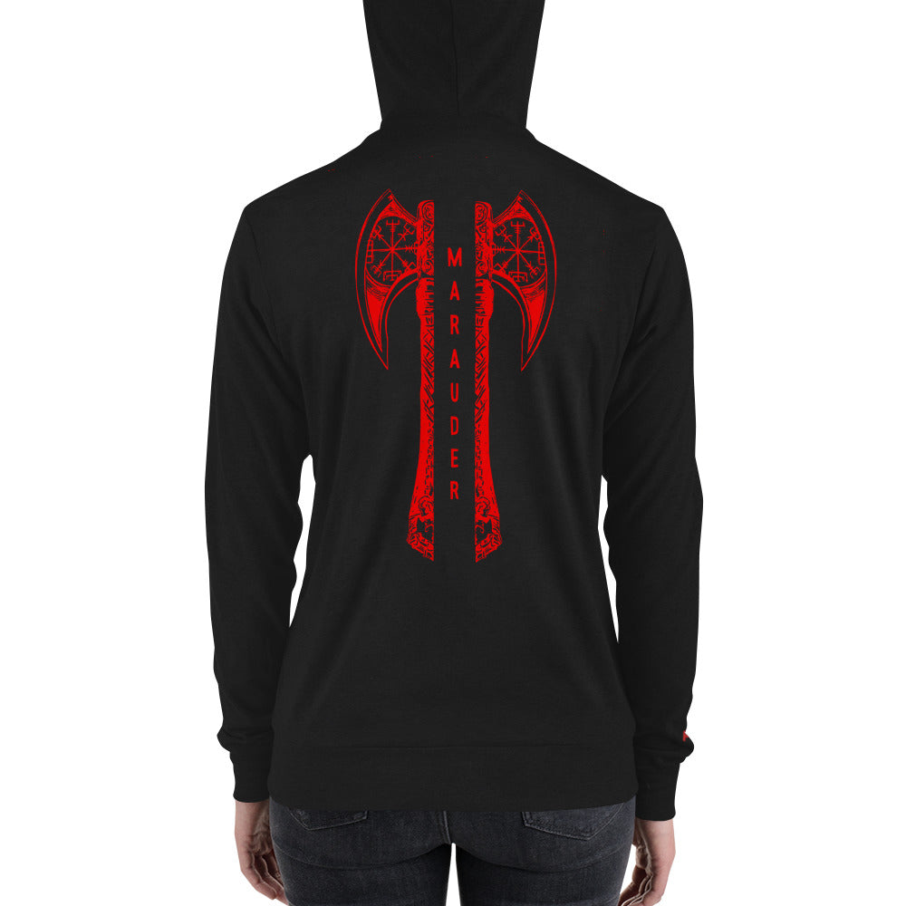 Unisex Zip Hoodie - Black / Red Logo / M16