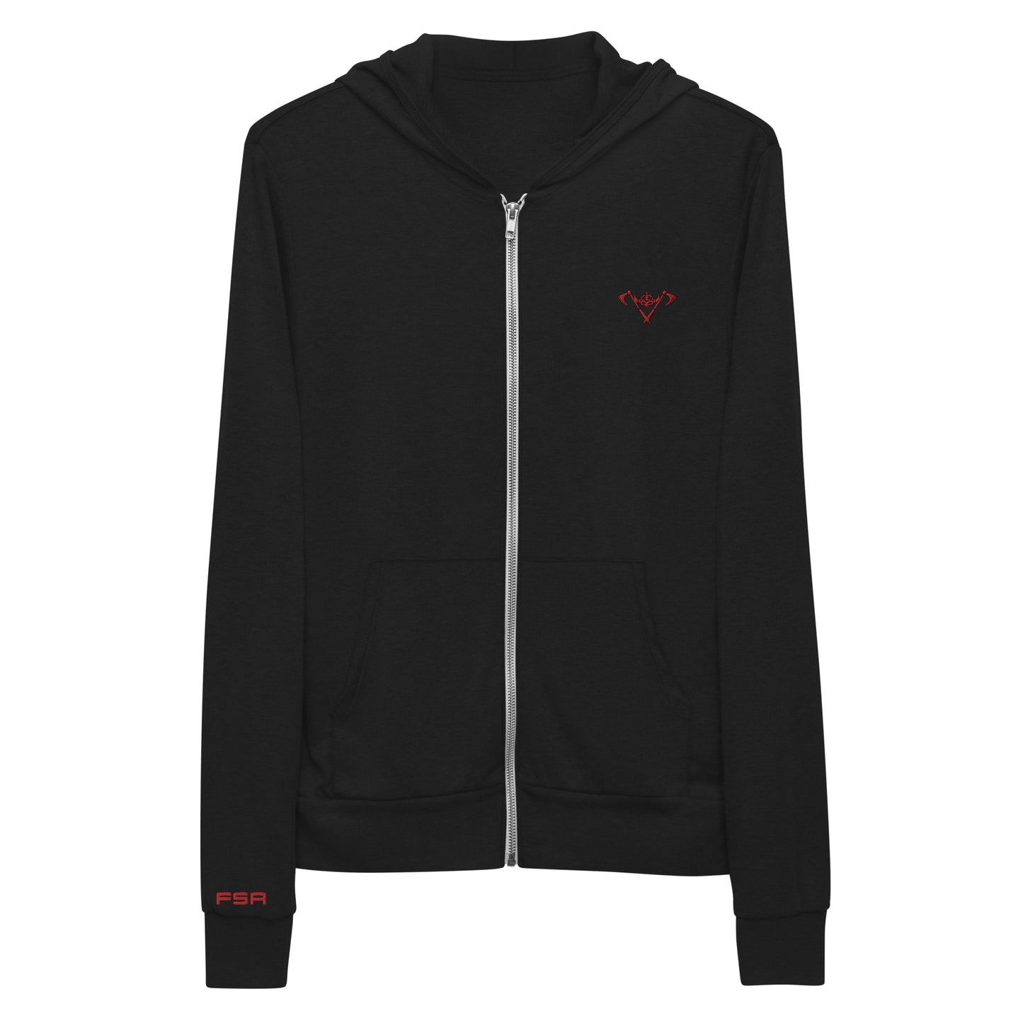 Unisex Zip Hoodie - Black / Red Logo / M16