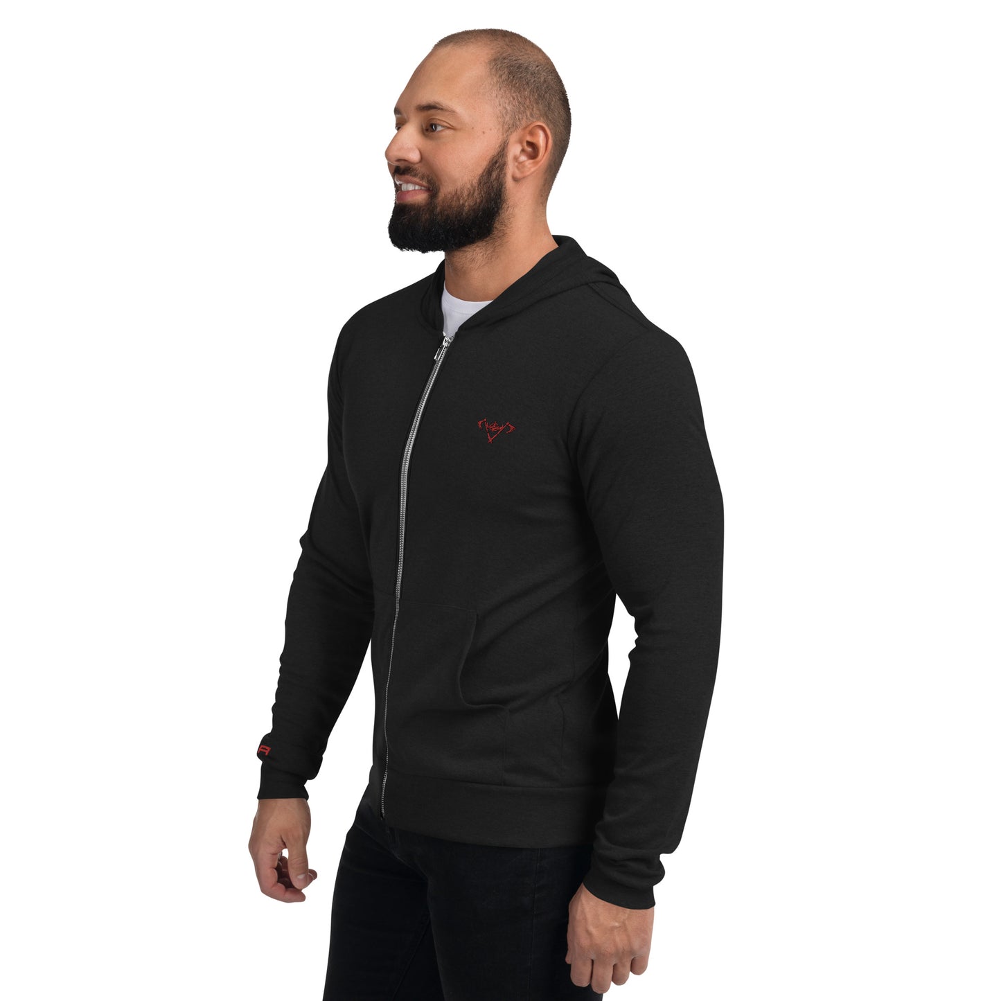 Unisex Zip Hoodie - Black / Red Logo / M16
