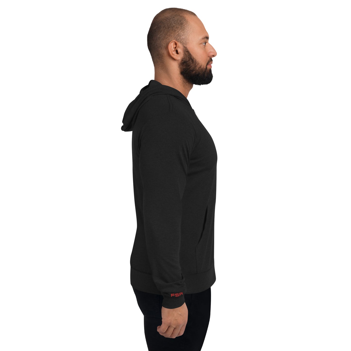Unisex Zip Hoodie - Black / Red Logo / M16