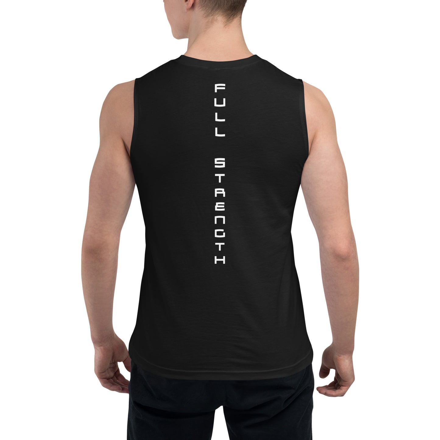 Mens Muscle Shirt / White Logo / White Full Strength