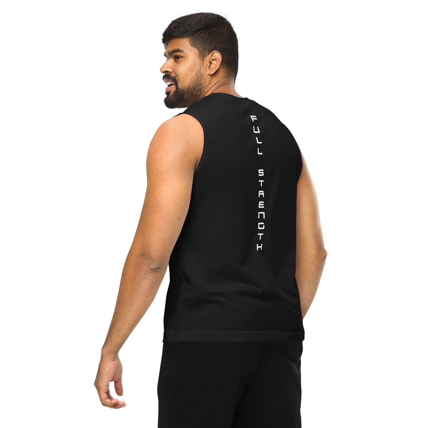 Mens Muscle Shirt / White Logo / White Full Strength