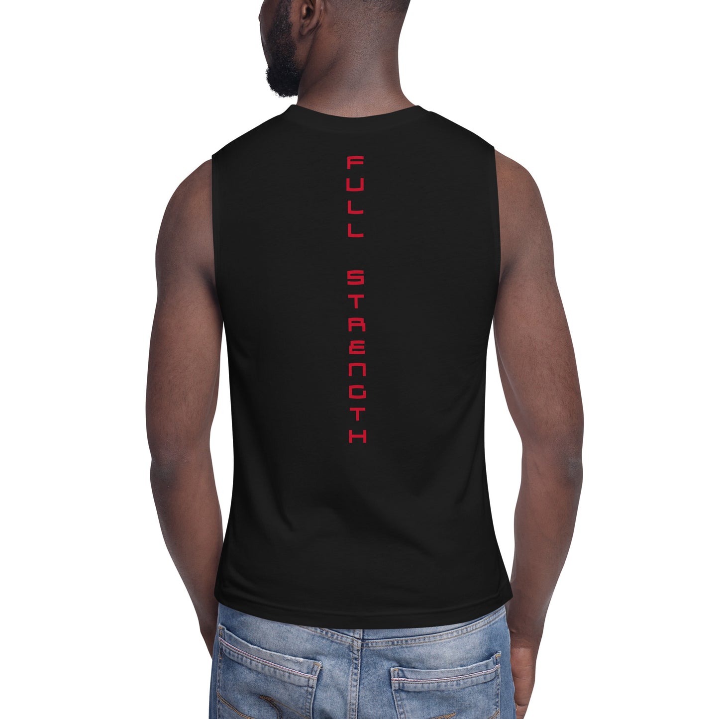 Mens Muscle Shirt / Black-Red Logo / Red Full Strength