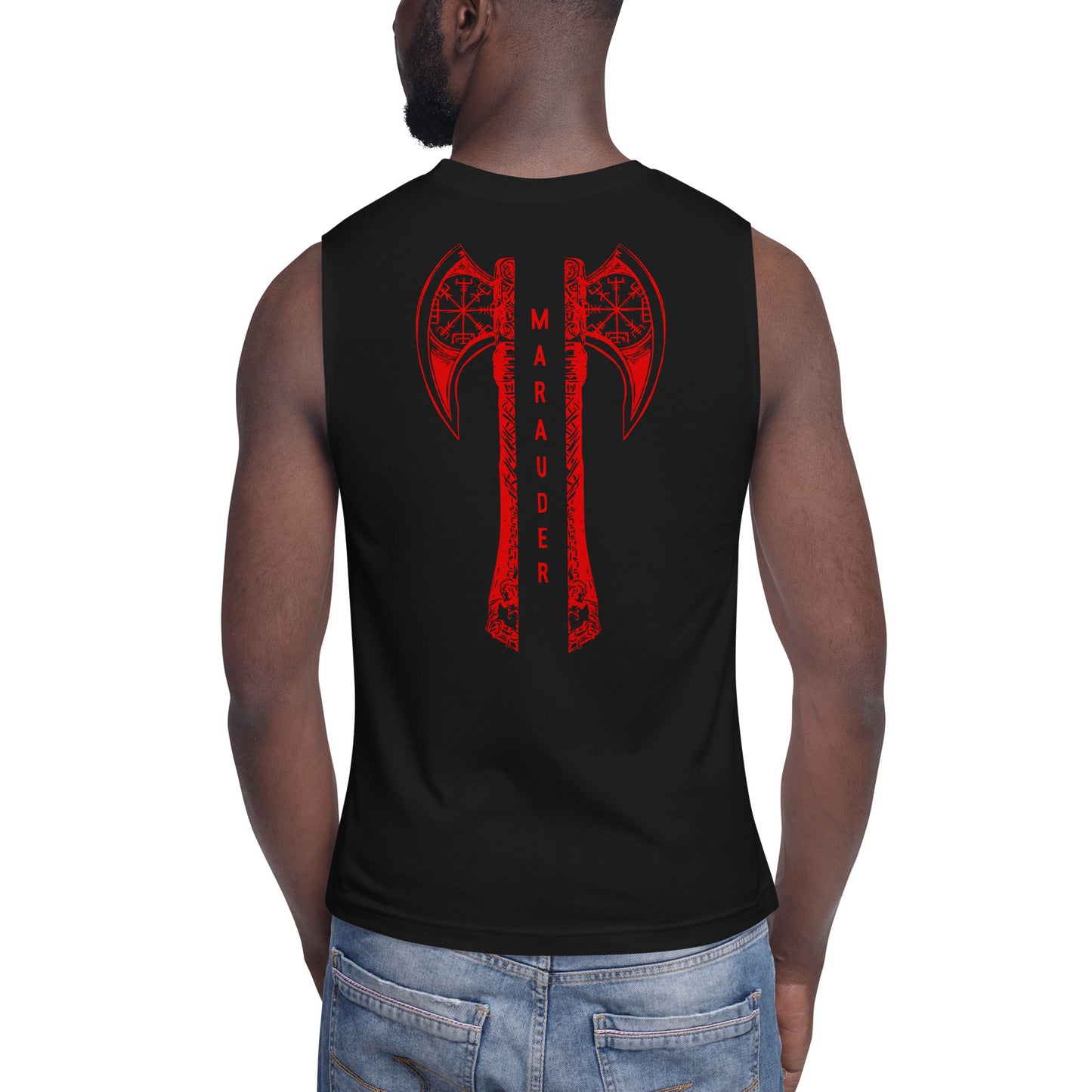 Mens Muscle Shirt / Black-Red Logo / M16
