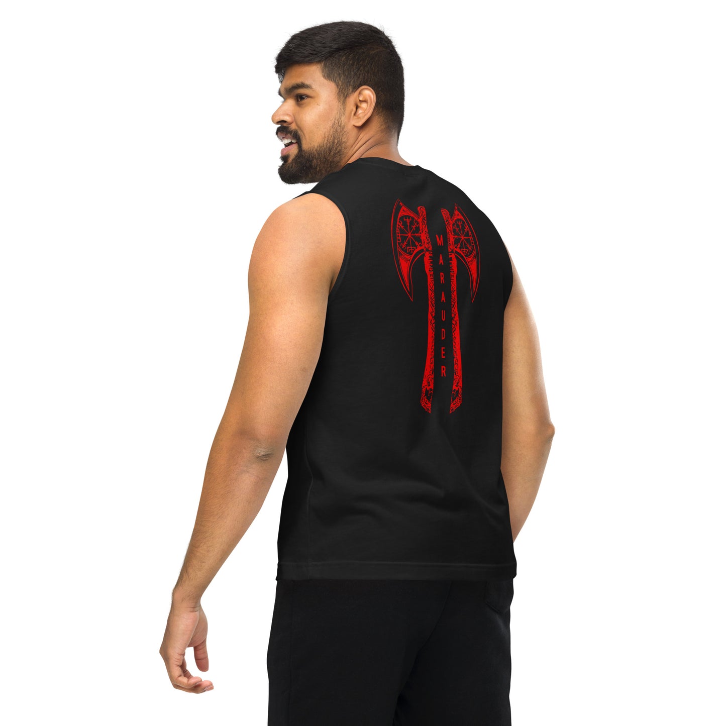 Mens Muscle Shirt / Black-Red Logo / M16