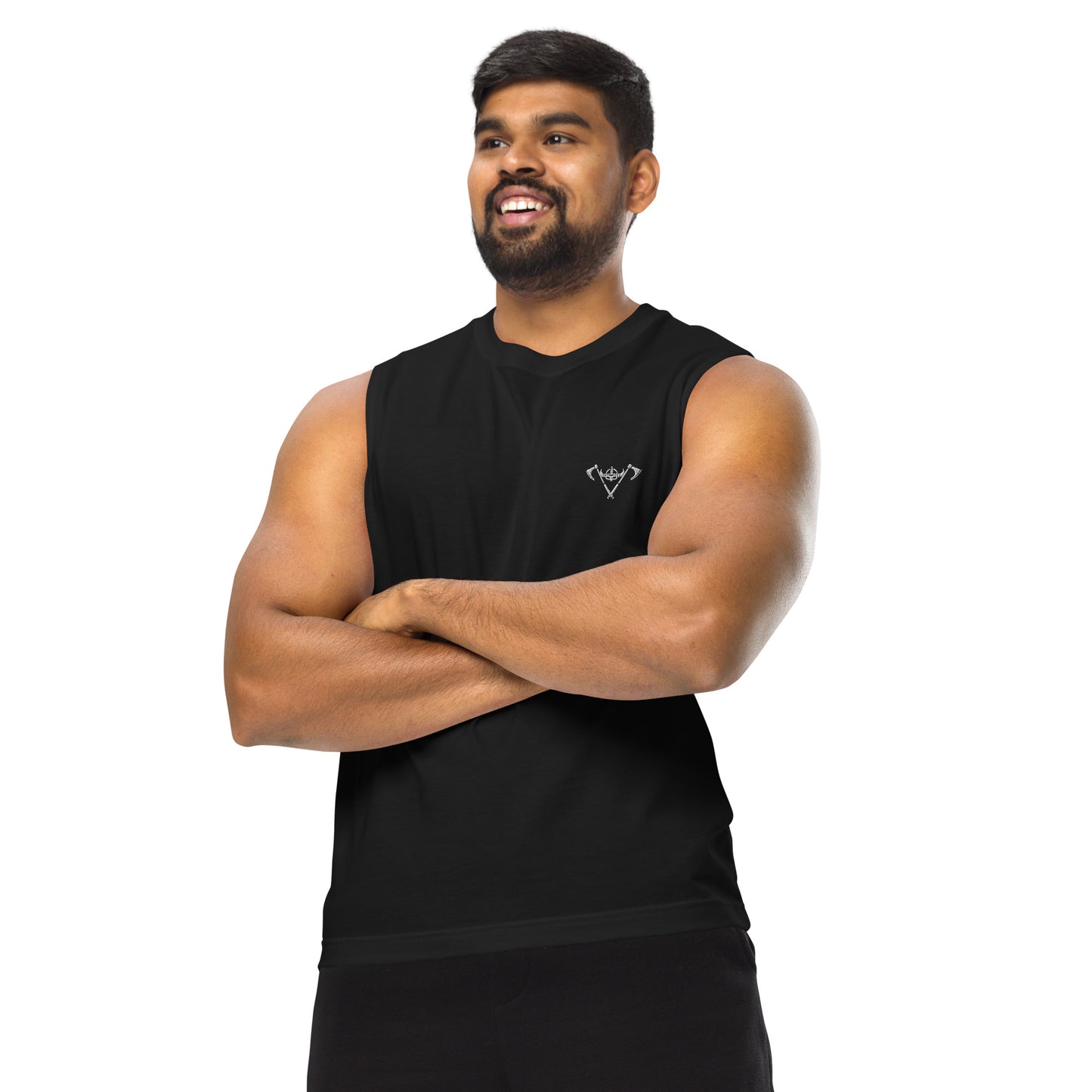 Mens Muscle Shirt / White Logo / White Full Strength