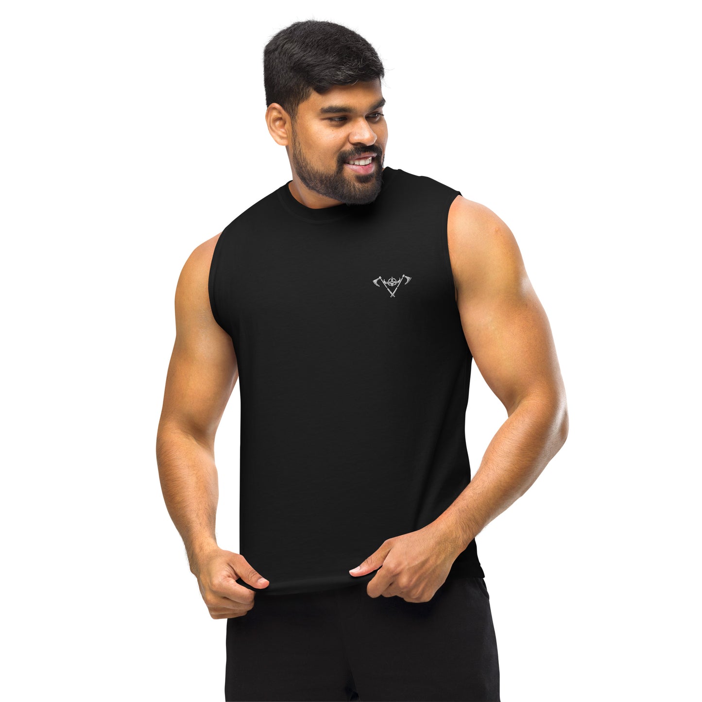 Mens Muscle Shirt / White Logo / White Full Strength