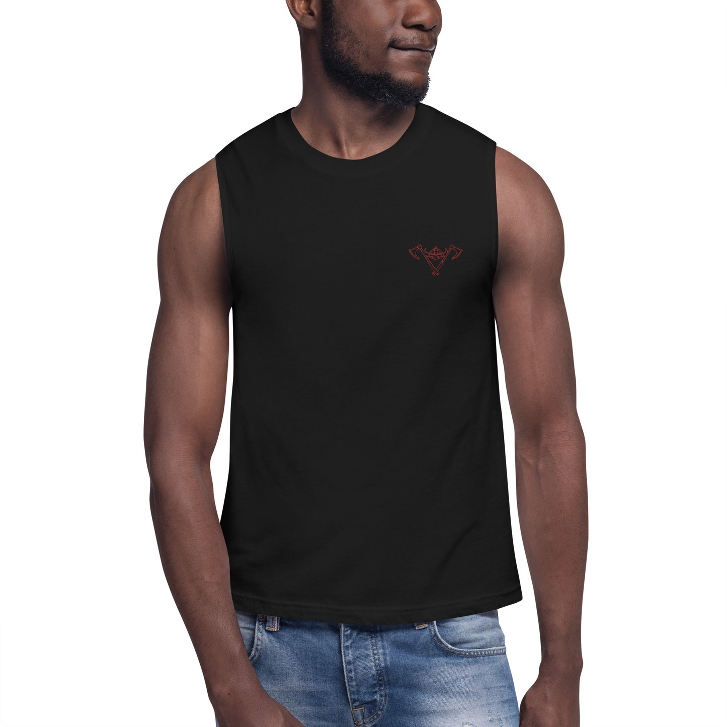 Mens Muscle Shirt / Black-Red Logo / Red Full Strength