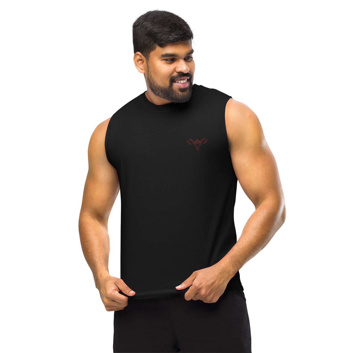 Mens Muscle Shirt / Black-Red Logo / M16