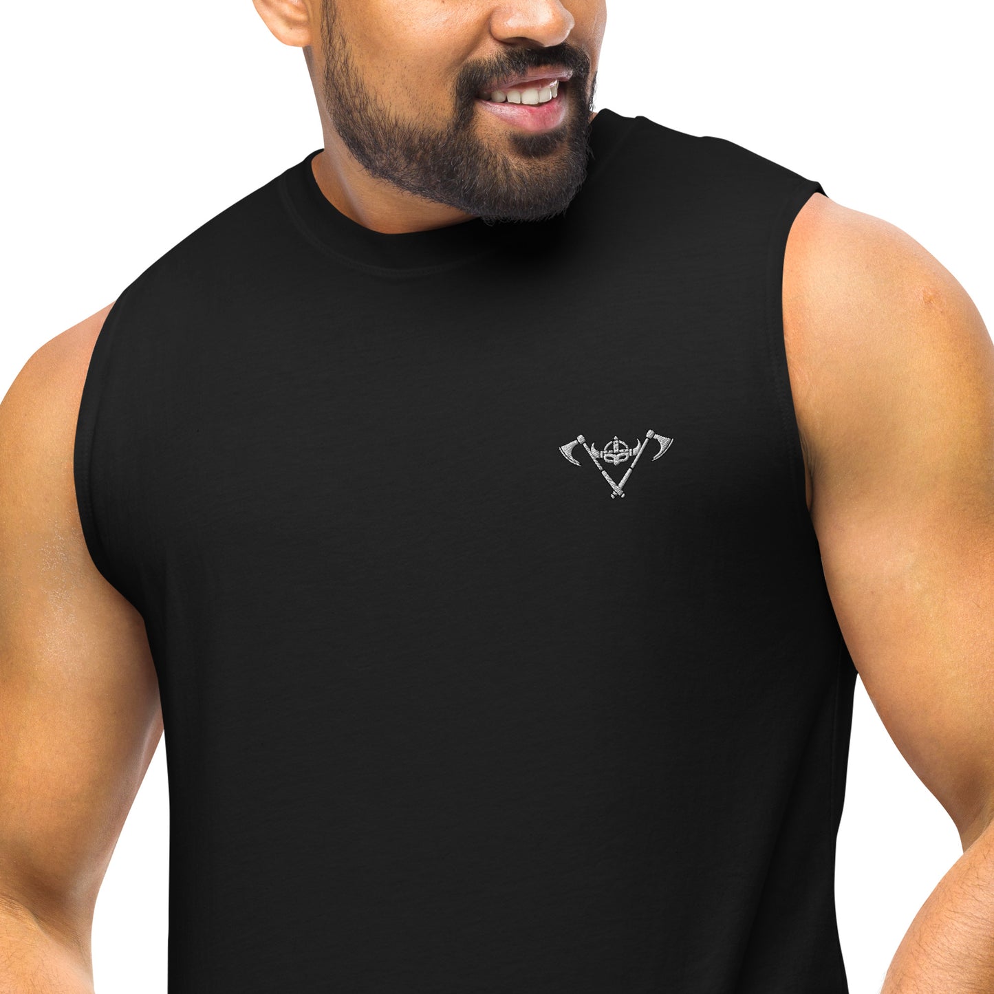Mens Muscle Shirt / White Logo / White Full Strength