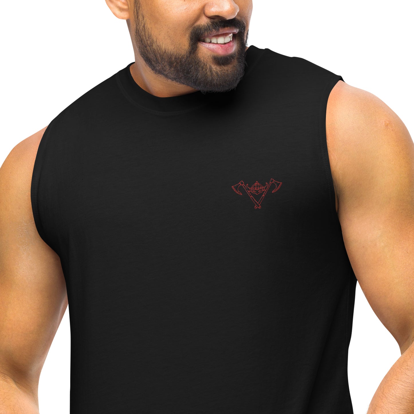 Mens Muscle Shirt / Black-Red Logo / M16