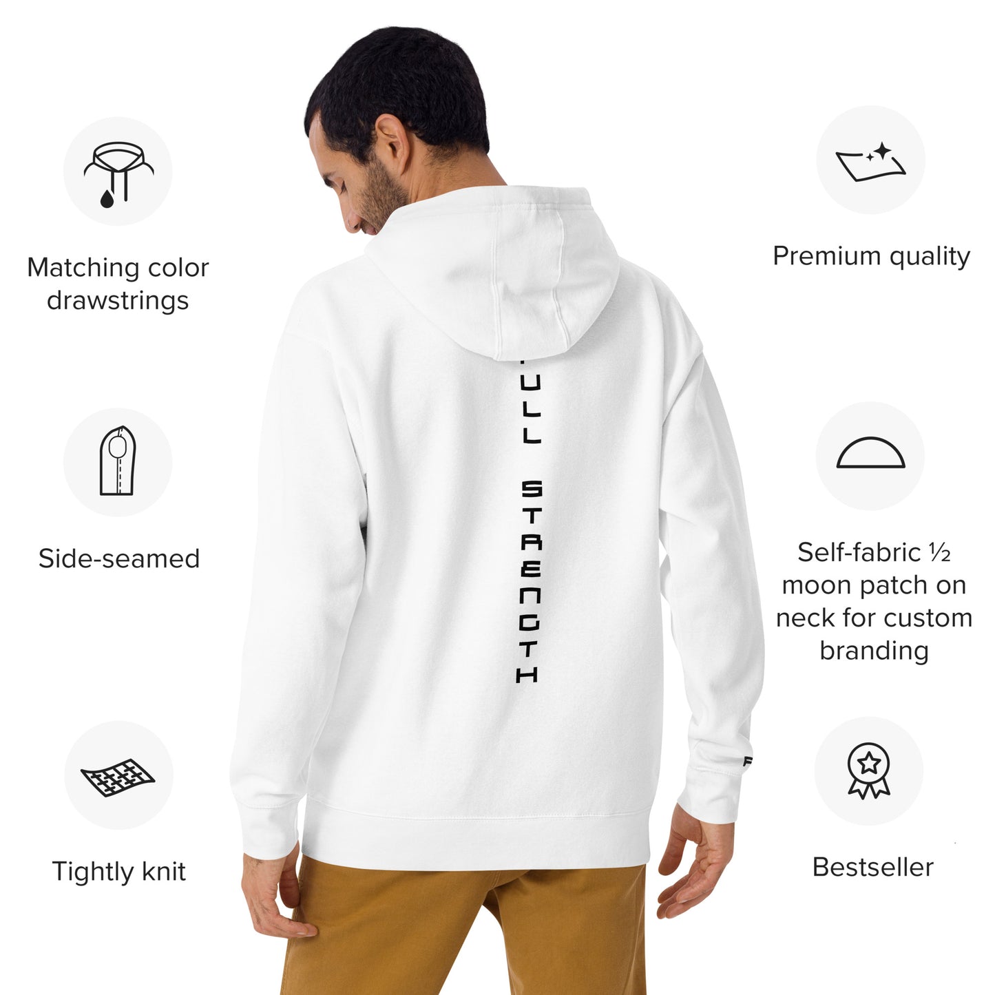 Unisex Hoodie / White / Black Logo / Full Strength / FSA