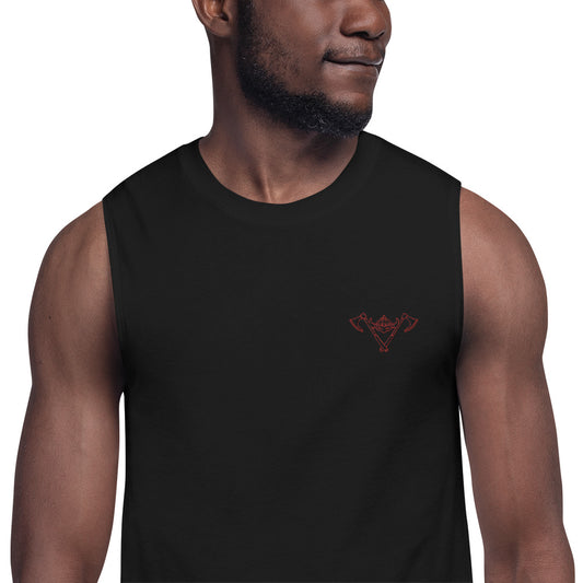 Mens Muscle Shirt / Black-Red Logo / Red Full Strength